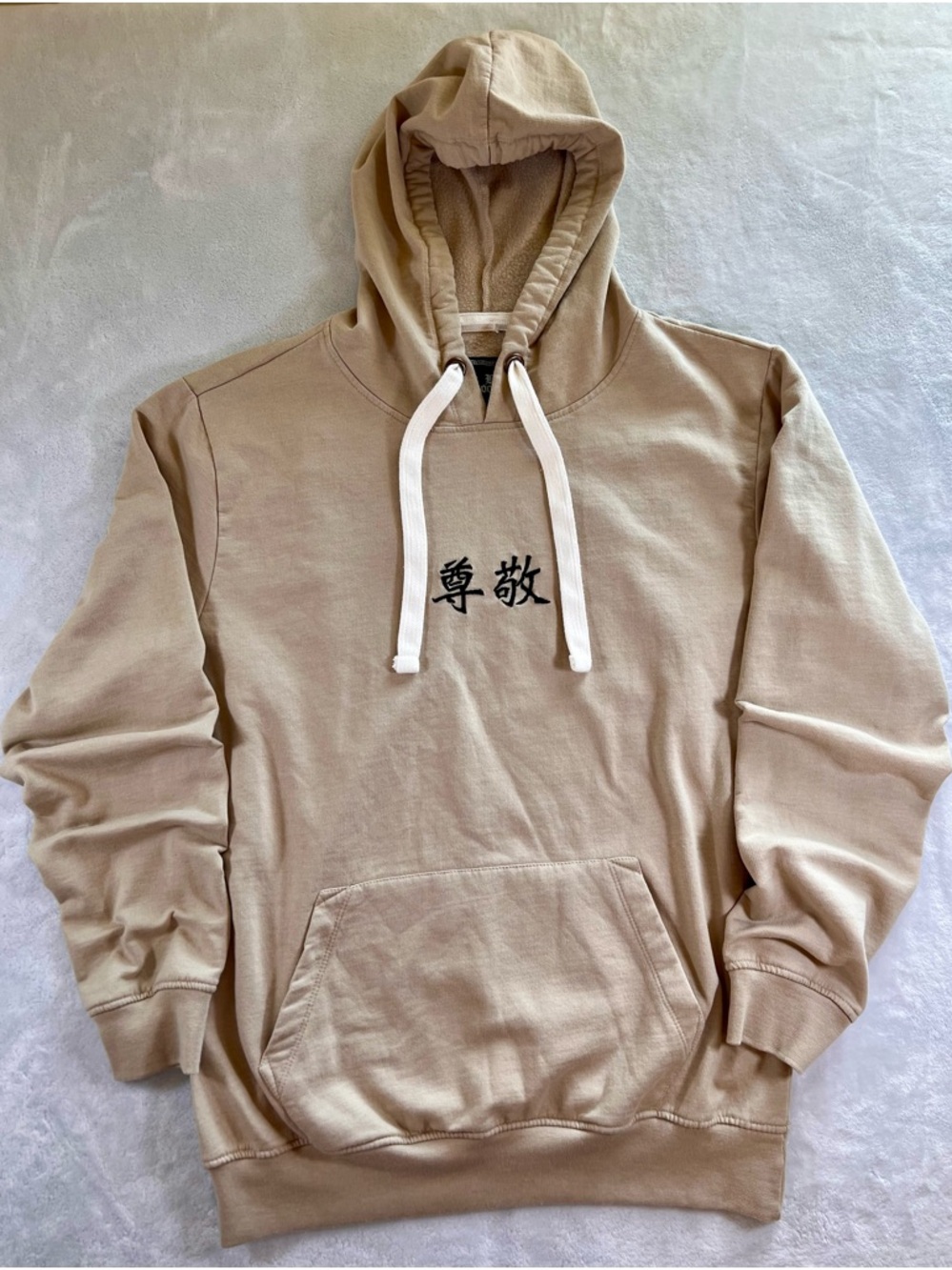 BLIND ROOSTER Beige Pullover Hoodie with Black Script Embroidery
